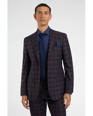 Racing Green Regular Fit Burgundy Check Jacket - Blue