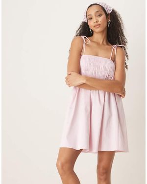 ASOS Shirred Bust Cotton Poplin Mini Dress - Pink