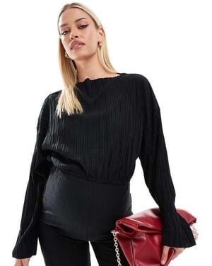 Mama.licious Maternity Long Sleeved Plisse Cropped Top Co-Ord - Black