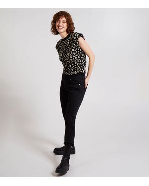 Pink Vanilla Leopard Print Shoulder Pad Top - Black