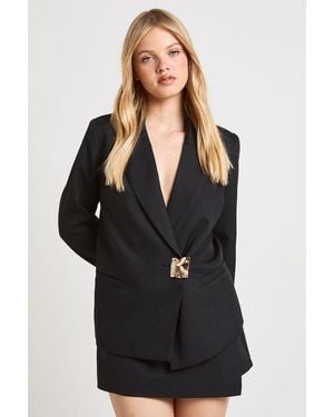 Boohoo Petite Trim Single Breasted Blazer - Black