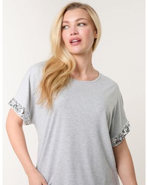 Blue Vanilla Sequin Trim Oversized Top - Grey