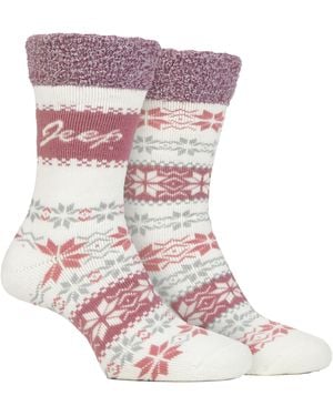 Jeep 2 Pairs Ladies Thermal Patterned Fairisle Socks Warm Winter - Purple
