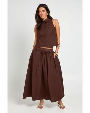 Boohoo Linen Look Waistcoat & Volume Maxi Skirt Co-Ord - Brown
