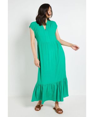 Wallis Cheesecloth Collarless Maxi Dress - Green
