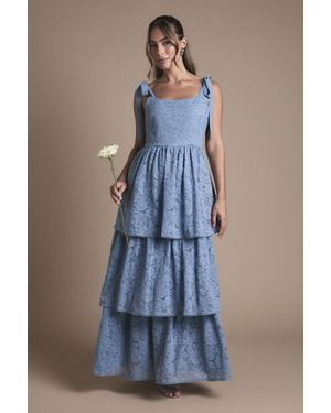 Oasis Lace Tiered Maxi Bridesmaid Dress - Blue