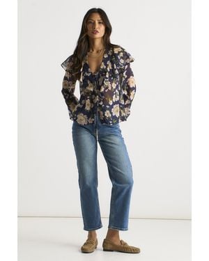 Gini London Floral Ruffle Front Blouse - Blue