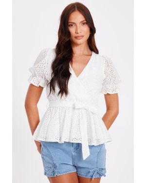 Quiz Embroidered Peplum Top Cotton - White
