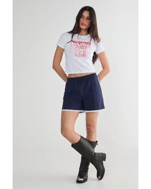 Nasty Gal Nylon Lace Trim Short - Blue