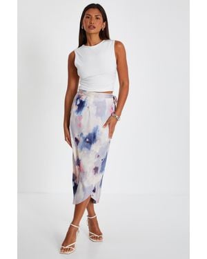 Quiz Multicoloured Marble Print Wrap Midi Skirt - Blue