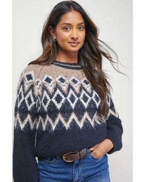 Oasis Fairisle Cosy Crew Neck Jumper - Black