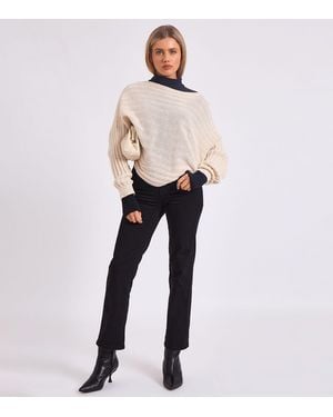Gini London Stripe Knit Batwing Oversized Jumper - White