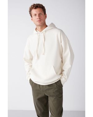 Grimelange Oversized Hooded Pocket Sweatshirt - White