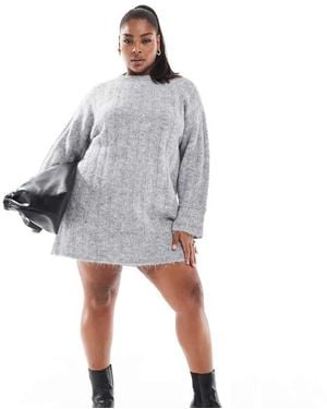 Pieces Plus Curve Knitted Mini Dress With Wide Sleeves - Grey