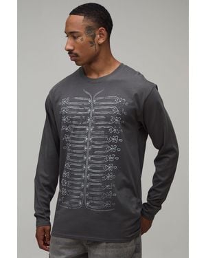 BoohooMAN Regular Napoleon Print Long Sleeve T-Shirt Cotton - Grey