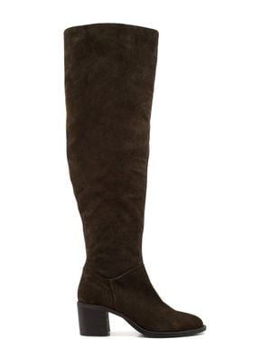 Dune Tamari Leather Block-Heel Knee-High Boots - Black