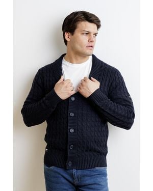 Firetrap Wool Blend Shawl Collar Cable Cardigan - Blue