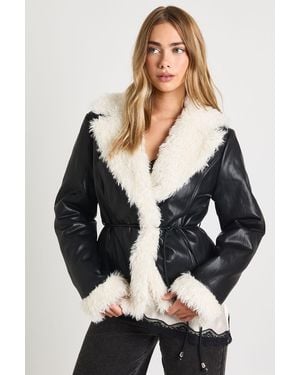 Boohoo Faux Leather Belted Aviator - Black