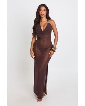 Boohoo Sheer Mesh Plunge Maxi Beach Dress - Red