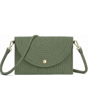 Woodland Leathers Ladies Minimalist Envelope Crossbody Bag, Woven Straw Clutch - Green