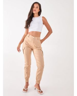Pink Vanilla Pu Cuffed Cargo Trousers - White