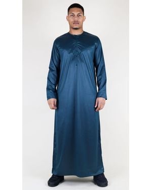 Thobez Thobe Robe Satin Emirati Islamic Jubba Eid Regular Fit - Blue