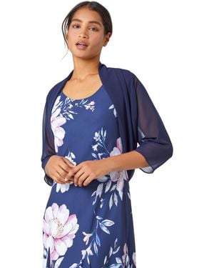Roman Ruched Hem Chiffon Bolero - Blue