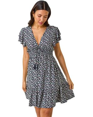 Roman Ditsy Frill Stretch Dress - Blue