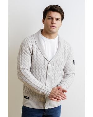 Firetrap Wool Blend Shawl Collar Cable Cardigan - Grey
