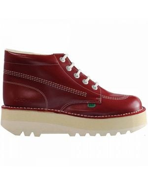 Kickers Hi Stack Platform Boots Patent Leather - Red