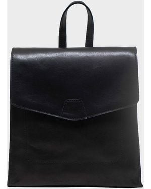 Assots London 'margaret' Black Natural Grain Polished Leather Flap Over Backpack