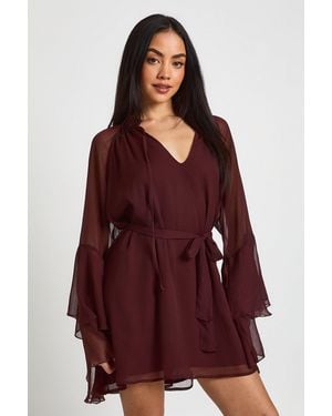 Boohoo Chiffon Flared Sleeve Mini Dress