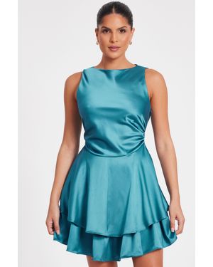 Quiz Satin Frill Skater Dress - Blue
