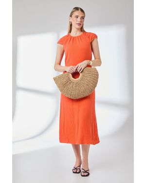 PRINCIPLES Short Sleeve Gauze Column Midi Dress Cotton - Red