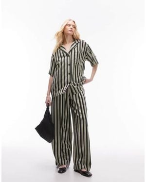 TOPSHOP Co-Ord Stripe Linen Straight Leg Trouser - White
