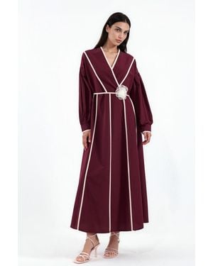 Msn-Collection Belted Striped Maxi Dress - Purple