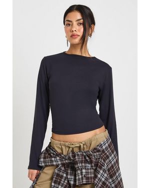 Boohoo Ultra Soft Long Sleeve Fitted Top - Blue