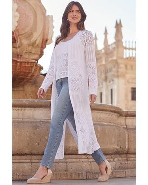 Sosandar Crochet Maxi Cardigan Denim - Pink