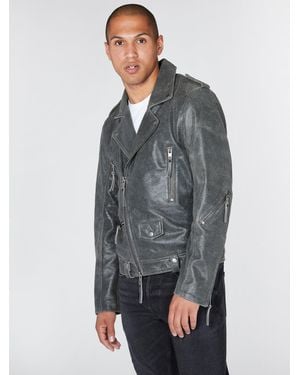 Bolongaro Trevor Real Leather Leon Biker Jacket - Grey
