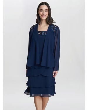 Gina Bacconi Leigh Embellished Tiered Sequin Jacket Dress - Blue
