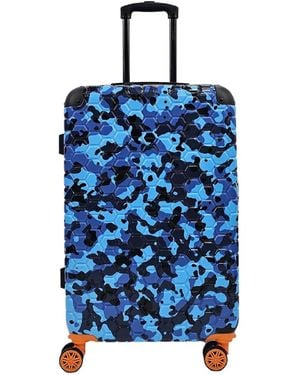 Infinity Leather Hardshell Cabin Suitcase Robust 8 Wheel Abs Luggage Travel Bag - Blue