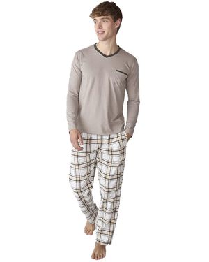 J&j Brothers Jjb18 Katoenen Pyjama Met Lange Mouwen Voor - Grijs