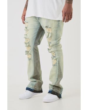 BoohooMAN Plus Ripped Gusset Detail Stretch Skinny Flared Jeans - Green