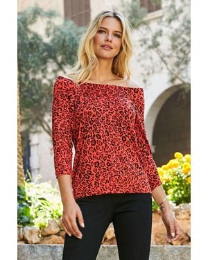 Sosandar Print Bardot Jersey Top Viscose - Red