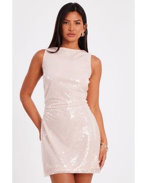 Quiz Pale Sequin Mini Dress - White