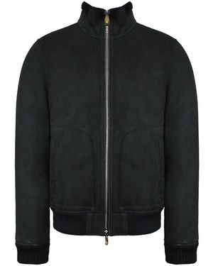 Hackett Mayfair Shearling Dark Chocolate Bomber Jacket - Black