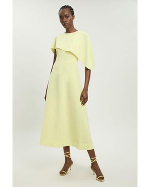 Karen Millen Soft Tailored Cape Detail Midi Dress - Yellow