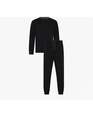 Ted Baker Waffle Long Sleeve Shirt & Jogger Set Loungewear - Black