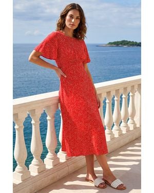 Roman Petite Polka Dot Midi Dress - Red