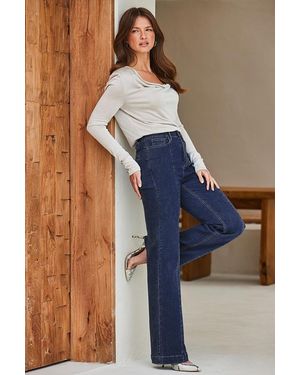 Sosandar Dark Wide Leg Pintuck Jeans - Blue
